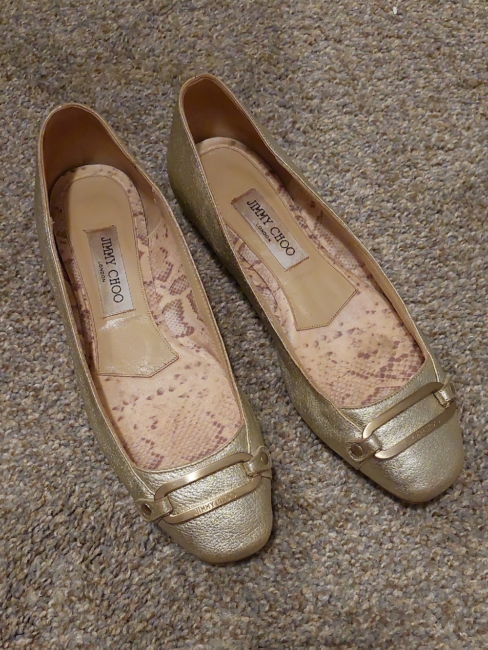 Jimmy Choo Metallic Gold Leather Flats